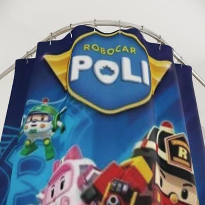 Robocar Poli Shower Curtain, Kids theme Bathroom Curtain - Thumbnail 5