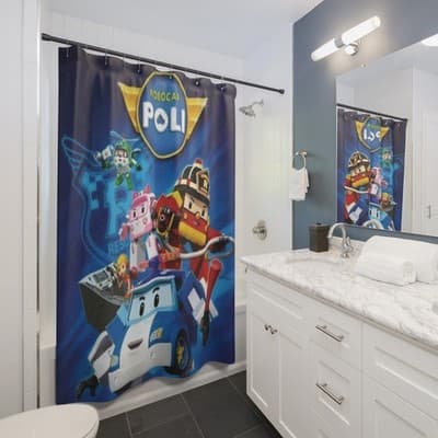 Robocar Poli Shower Curtain, Kids theme Bathroom Curtain