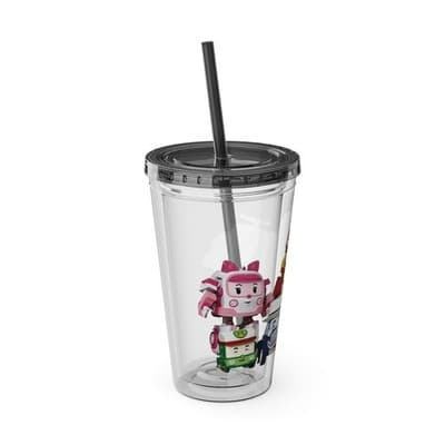 Robocar Poli Acrylic Tumbler | Custom Robocar Poli tumbler with lid and straw - Thumbnail 2