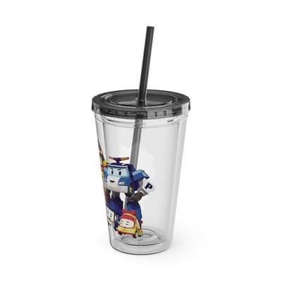 Robocar Poli Acrylic Tumbler | Custom Robocar Poli tumbler with lid and straw - Thumbnail 4