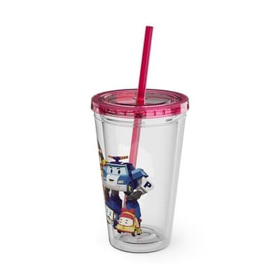 Robocar Poli Acrylic Tumbler | Custom Robocar Poli tumbler with lid and straw - Thumbnail 4