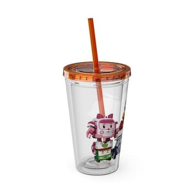 Robocar Poli Acrylic Tumbler | Custom Robocar Poli tumbler with lid and straw - Thumbnail 2