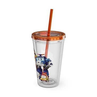 Robocar Poli Acrylic Tumbler | Custom Robocar Poli tumbler with lid and straw - Thumbnail 4