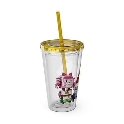 Robocar Poli Acrylic Tumbler | Custom Robocar Poli tumbler with lid and straw - Thumbnail 2