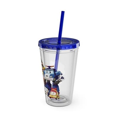 Robocar Poli Acrylic Tumbler | Custom Robocar Poli tumbler with lid and straw - Thumbnail 4