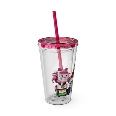 Robocar Poli Acrylic Tumbler | Custom Robocar Poli tumbler with lid and straw - Thumbnail 2