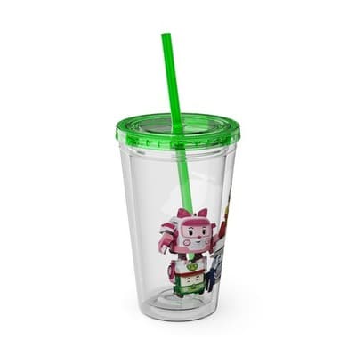 Robocar Poli Acrylic Tumbler | Custom Robocar Poli tumbler with lid and straw - Thumbnail 2