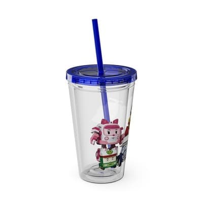 Robocar Poli Acrylic Tumbler | Custom Robocar Poli tumbler with lid and straw - Thumbnail 2