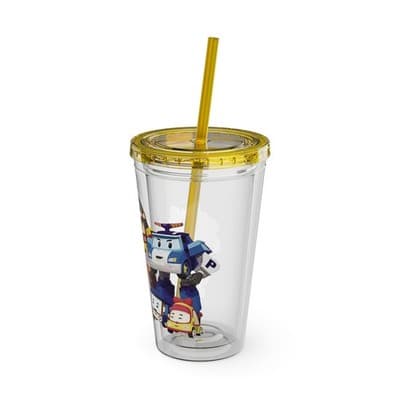 Robocar Poli Acrylic Tumbler | Custom Robocar Poli tumbler with lid and straw - Thumbnail 4