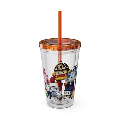 Robocar Poli Acrylic Tumbler | Custom Robocar Poli tumbler with lid and straw
