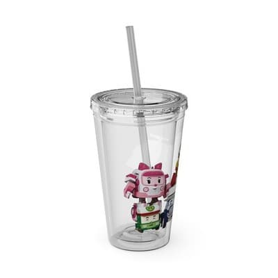 Robocar Poli Acrylic Tumbler | Custom Robocar Poli tumbler with lid and straw - Thumbnail 2