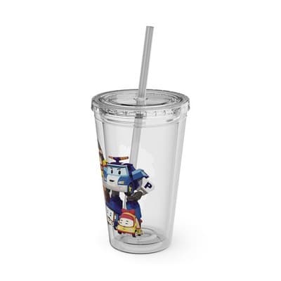 Robocar Poli Acrylic Tumbler | Custom Robocar Poli tumbler with lid and straw - Thumbnail 4