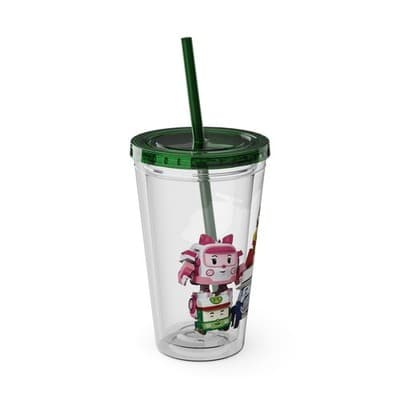 Robocar Poli Acrylic Tumbler | Custom Robocar Poli tumbler with lid and straw - Thumbnail 2