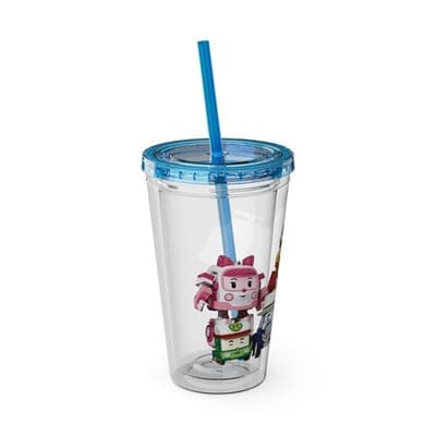 Robocar Poli Acrylic Tumbler | Custom Robocar Poli tumbler with lid and straw - Thumbnail 2