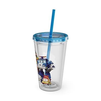 Robocar Poli Acrylic Tumbler | Custom Robocar Poli tumbler with lid and straw - Thumbnail 4