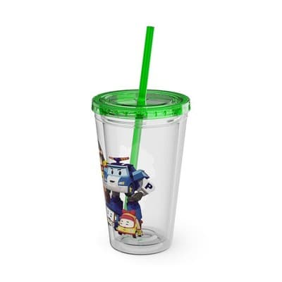 Robocar Poli Acrylic Tumbler | Custom Robocar Poli tumbler with lid and straw - Thumbnail 4