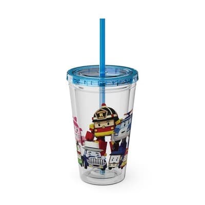 Robocar Poli Acrylic Tumbler | Custom Robocar Poli tumbler with lid and straw