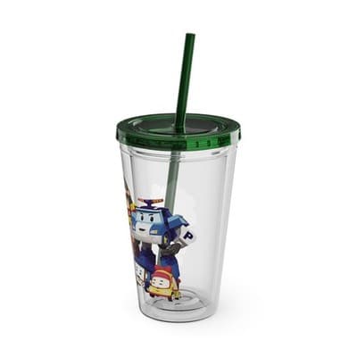 Robocar Poli Acrylic Tumbler | Custom Robocar Poli tumbler with lid and straw - Thumbnail 4