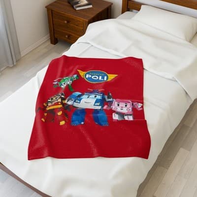Robocar Poli Velveteen Plush Blanket, Robocar Poli Blanket, Kids Throw blanket - Thumbnail 3