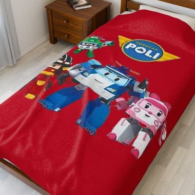 Robocar Poli Velveteen Plush Blanket, Robocar Poli Blanket, Kids Throw blanket - Thumbnail 3