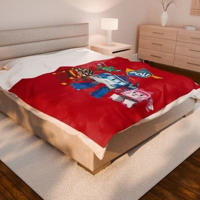 Robocar Poli Velveteen Plush Blanket, Robocar Poli Blanket, Kids Throw blanket - Thumbnail 4