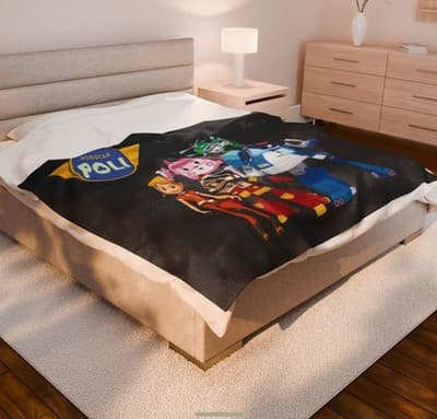 Robocar Poli Velveteen Plush Blanket | Cozy Kids Throw, Soft Blanket for [...] - Thumbnail 2
