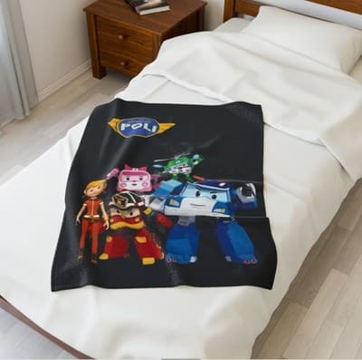 Robocar Poli Velveteen Plush Blanket | Cozy Kids Throw, Soft Blanket for [...] - Thumbnail 2