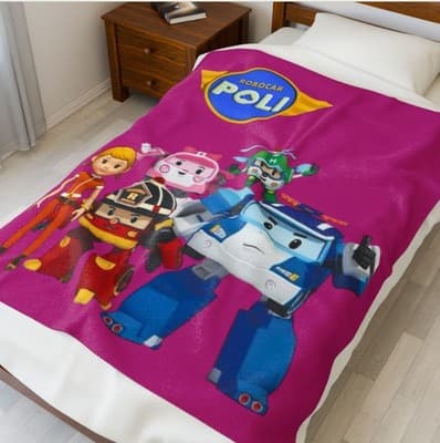 Robocar Poli Velveteen Plush Blanket | Cozy Kids Throw, Soft Blanket for [...] - Thumbnail 6