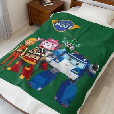 Robocar Poli Velveteen Plush Blanket | Cozy Kids Throw, Soft Blanket for [...] - Thumbnail 4