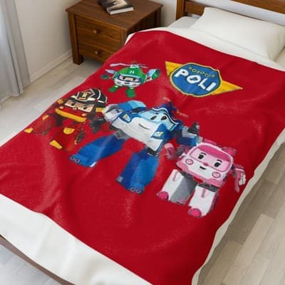 Robocar Poli Velveteen Plush Blanket, Robocar Poli Blanket, Kids Throw blanket - Thumbnail 3
