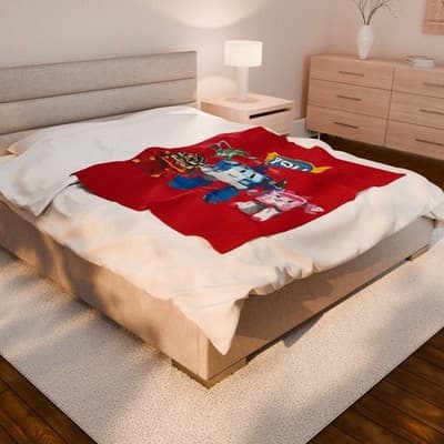 Robocar Poli Velveteen Plush Blanket, Robocar Poli Blanket, Kids Throw blanket - Thumbnail 4