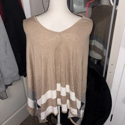 Calvin Klein Classic Neutral Color Block Poncho Chic Buttery Soft One Size - Thumbnail 2