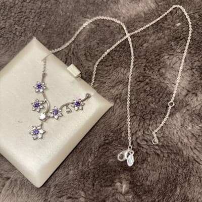 Authentic PANDORA FORGET ME NOT Purple FLOWERS Necklace 590519ACZ-45 - Thumbnail 2