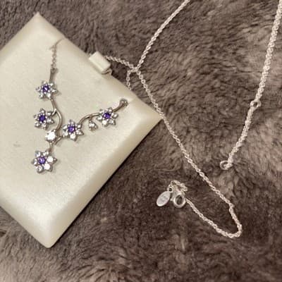 Authentic PANDORA FORGET ME NOT Purple FLOWERS Necklace 590519ACZ-45 - Thumbnail 3