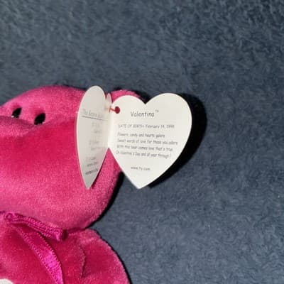 Ty Valentina the Red Bear Beanie Baby- RETIRED; TAG ERROR 1998/1999 MINT - Thumbnail 4