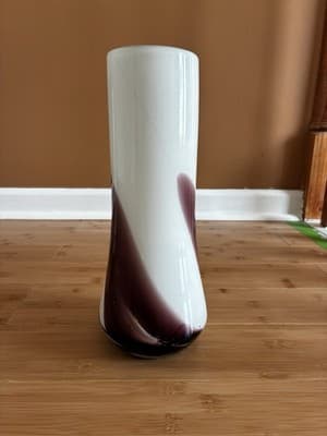 Handblown Murano Style Plum Purple White Swirl Art Glass - Thumbnail 2