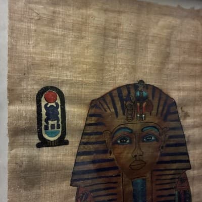 Handmade Egyptian Papyrus Painting Authentic Art King Toutankhamon signed - Thumbnail 3