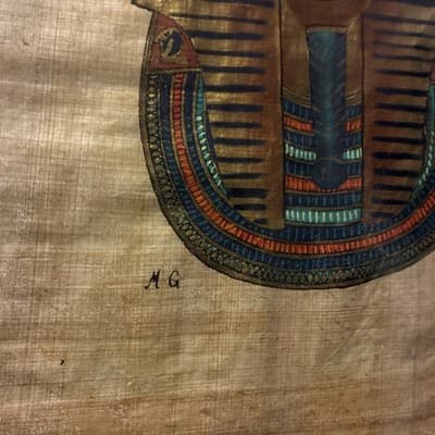Handmade Egyptian Papyrus Painting Authentic Art King Toutankhamon signed - Thumbnail 2