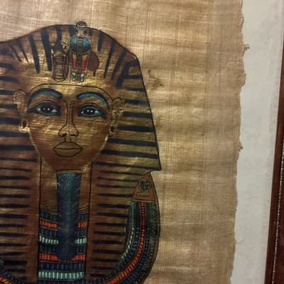 Handmade Egyptian Papyrus Painting Authentic Art King Toutankhamon signed - Thumbnail 4