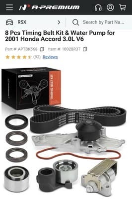 8 Pcs Timing Belt Kit & Water Pump for2001 Honda Accord 3.0L V6 - Thumbnail 4