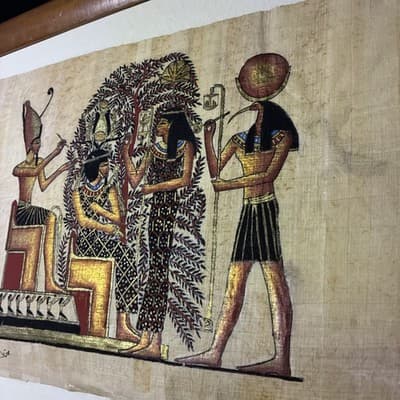 Rare, Vintage Wall Art Papyrus Egyptian Caravan "Gods and Goddesses" Signed - Thumbnail 3
