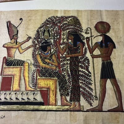 Rare, Vintage Wall Art Papyrus Egyptian Caravan "Gods and Goddesses" Signed - Thumbnail 4
