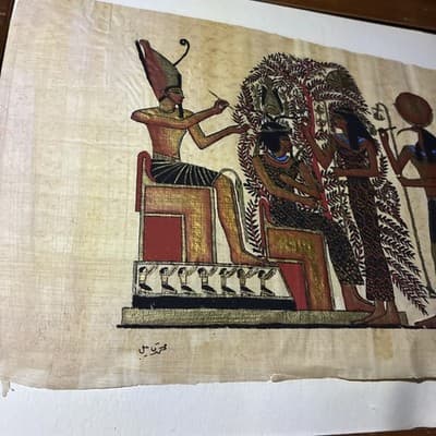Rare, Vintage Wall Art Papyrus Egyptian Caravan "Gods and Goddesses" Signed - Thumbnail 2