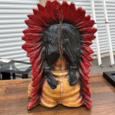 1973 UNIVERSAL STATUARY CORP. WHIMSICAL NATIVE AMERICAN CHIEF #265 10 1/2" TALL - Thumbnail 5