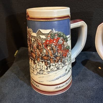 2 Vintage 1989 Budweiser Holiday Beer Stein Mug Clydesdale Collectors Series - Thumbnail 2