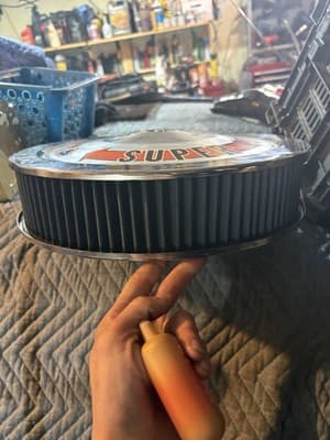 Used OEM Mopar Orange 440 Super Commando Air Cleaner Pie Tin ID Plate Plymouth - Thumbnail 2