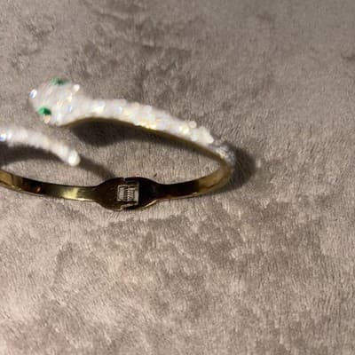 Gold / Cubic Zirconia Snake Head Caribbean Bangle Bracelet NEW - Thumbnail 4