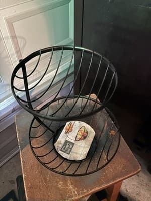 Black Metal 2 Tier Fruit Vegetable Basket Bowl Display Stand - Thumbnail 2