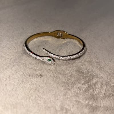 Gold / Cubic Zirconia Snake Head Caribbean Bangle Bracelet NEW - Thumbnail 2