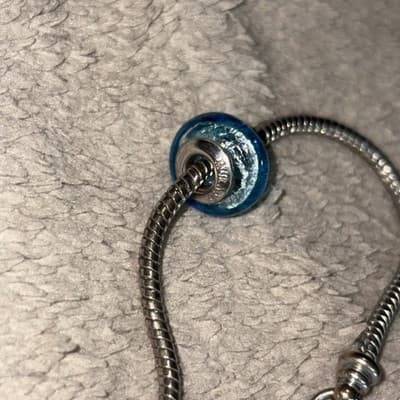 Kay Jewelers Michael Anthony MURANO STERLING GLASS Blue BEAD CHARM w/ Bracelet - Thumbnail 3